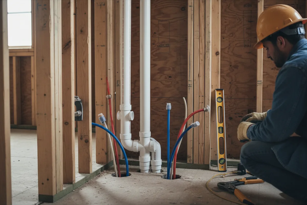 Drain and supply rough-in during Sump Pump Repair in Rockport